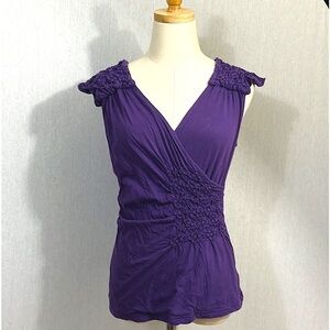 Celle purple tuckered cross front stretch cotton sleeveless top